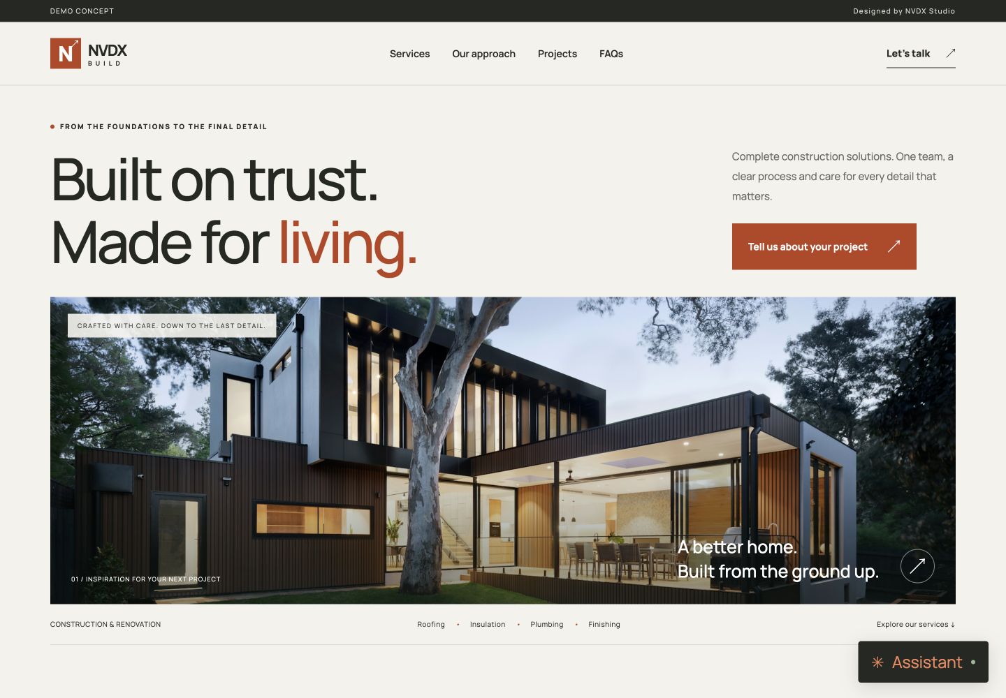 Desktop preview of the NVDX Build construction website demo