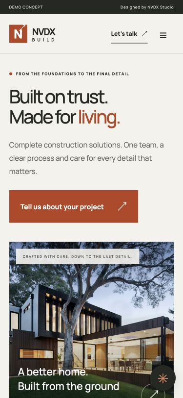 Mobile preview of the NVDX Build construction website demo